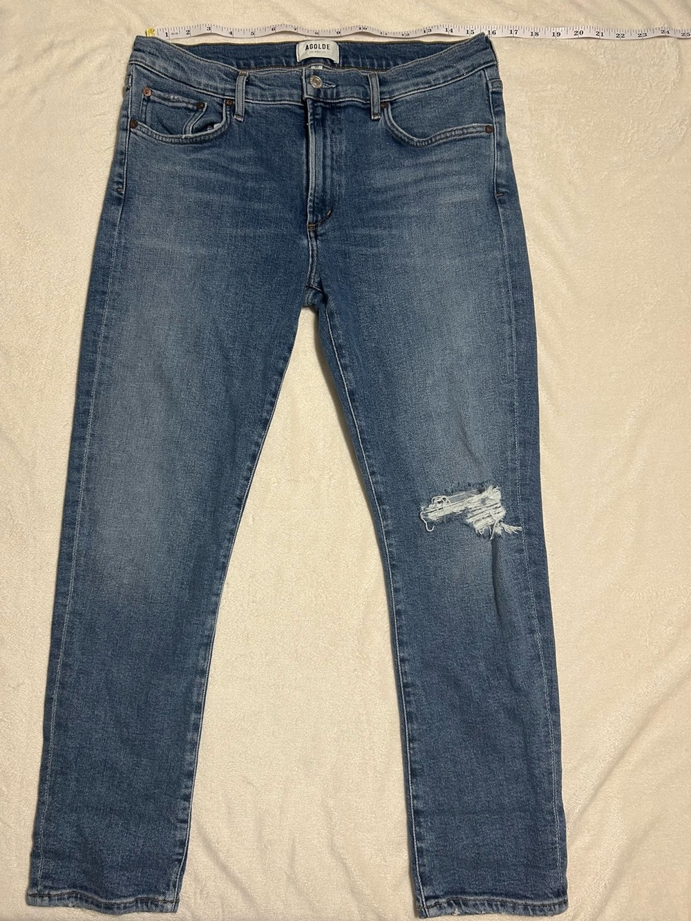 Agolde Toni Jeans Distressed Mid Rise Straight Leg Medium Wash Blue Size 30 - Picture 8 of 8